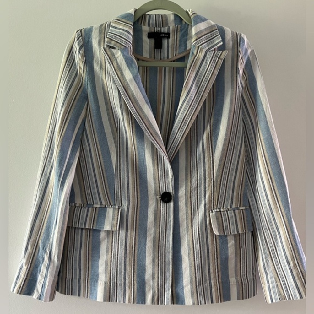 Aqua Linen  Cotton Multicolor Striped Blazer XS